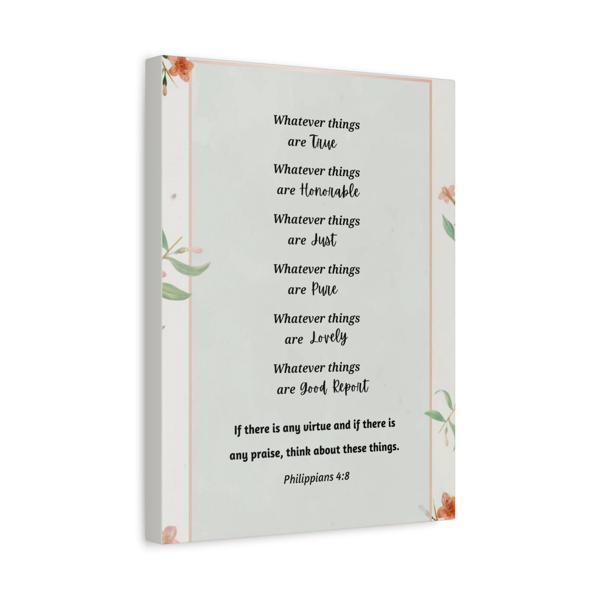 Scripture Canvas Whatsoever Things Are Philippians 4:8 Christian Wall Art Bible Verse Print Ready to Hang