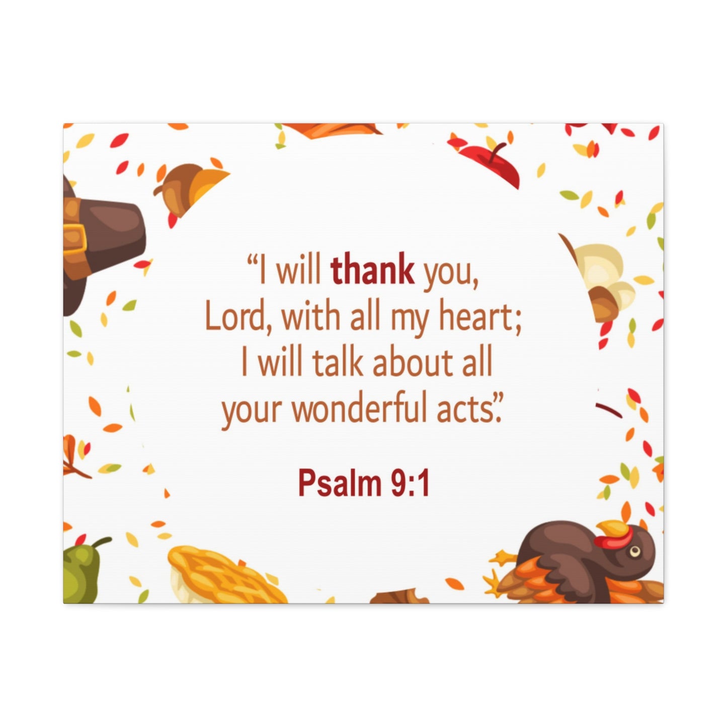 With All My Heart Psalm 9:1 Bible Verse Canvas Christian Wall Art Ready to Hang