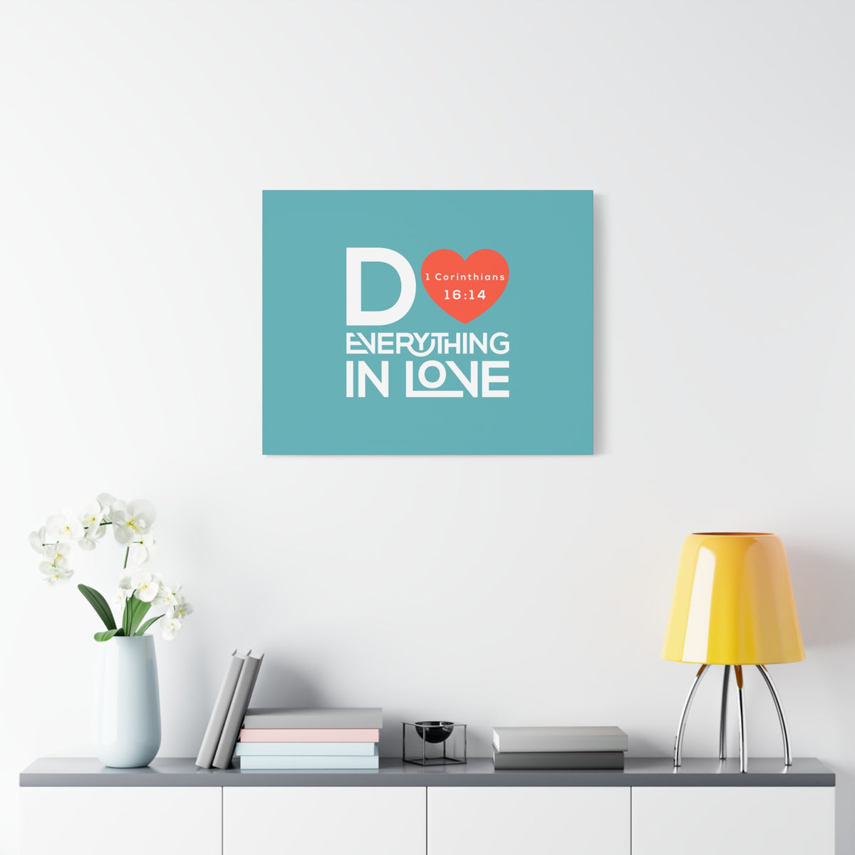 Scripture Canvas Everything In Love Teal 1 Corinthians 16:14 Christian Wall Art Bible Verse Print Ready to Hang
