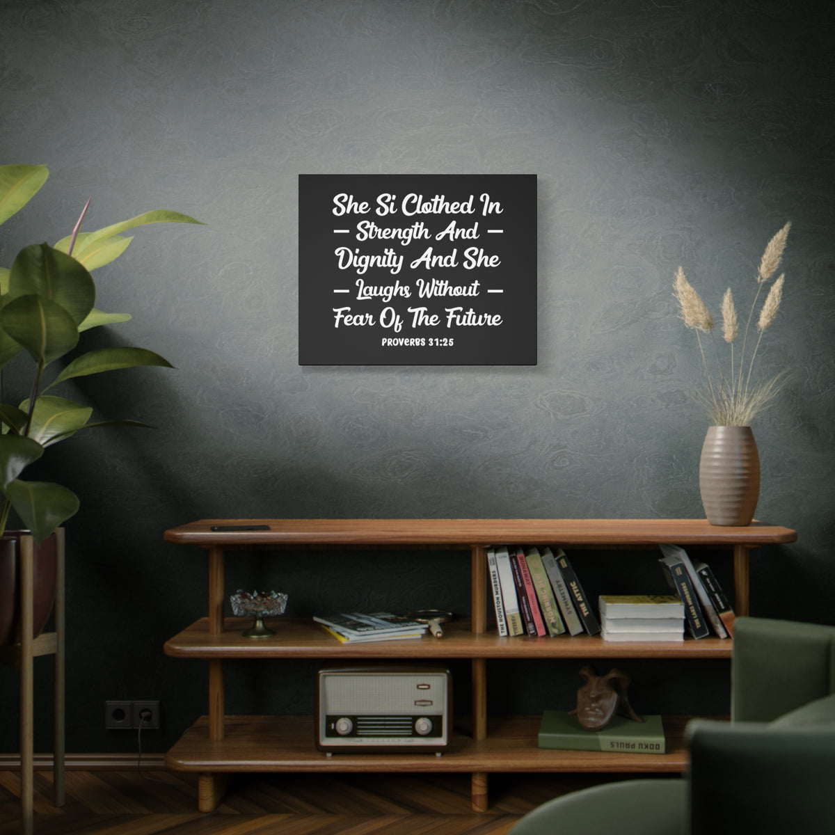 Scripture Canvas Clothed In Strength Proverbs 31:25 Christian Wall Art Bible Verse Print Ready to Hang