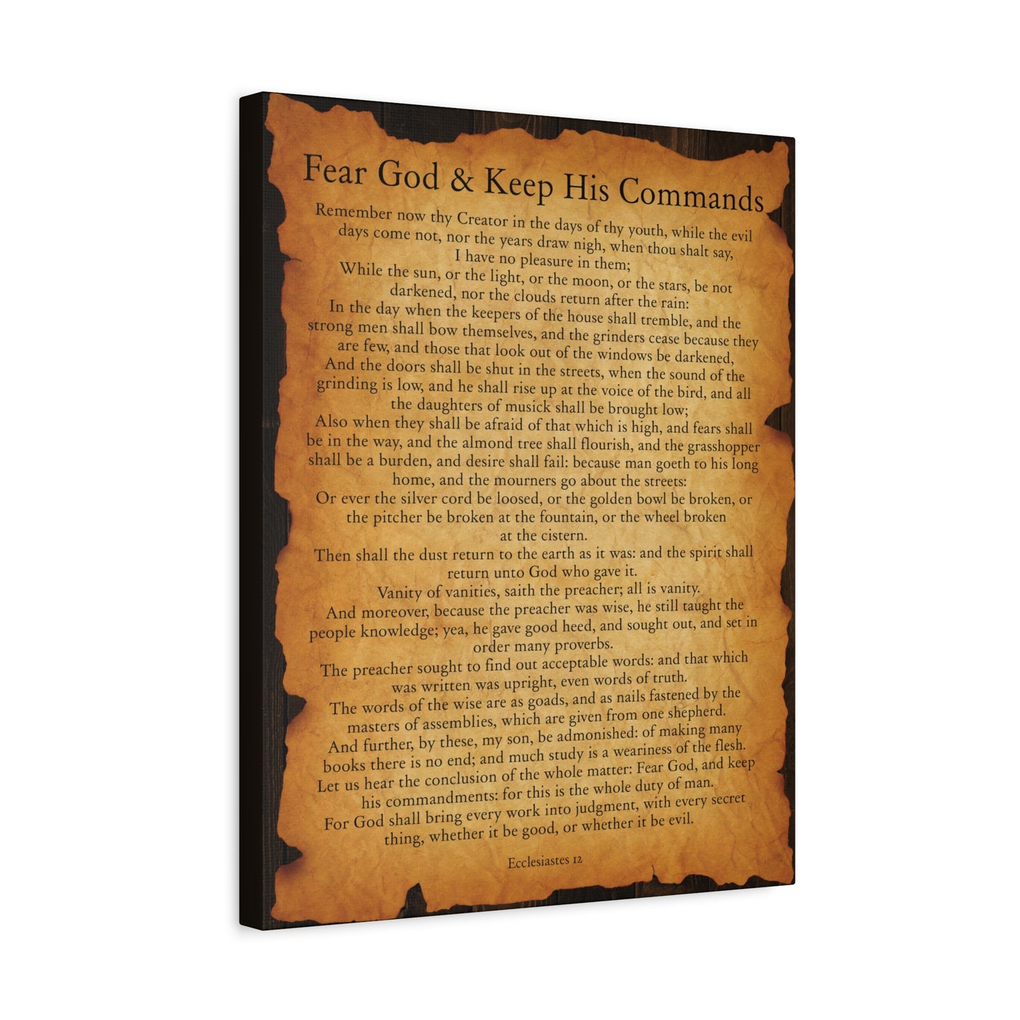 Scripture Walls Fear God & Keep His Commands Ecclesiastes 12 Gold Brown Bible Verse Canvas Christian Wall Art Ready to Hang
