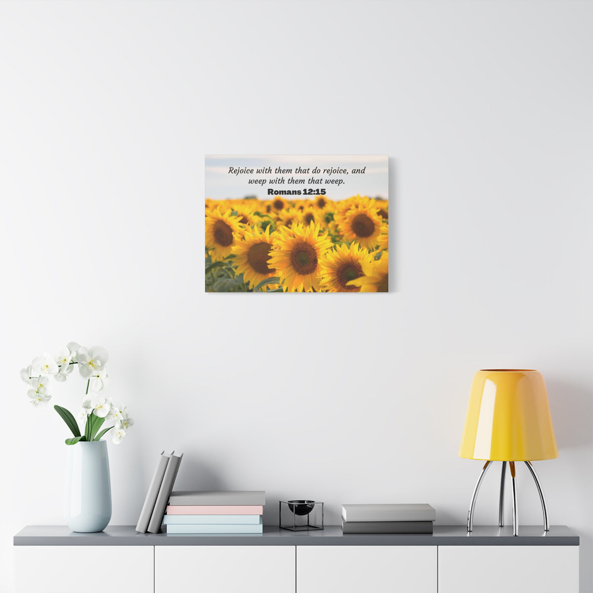 Scripture Canvas Rejoice With Them Romans 12:15 Sunflower Christian Wall Art Bible Verse Print Ready to Hang