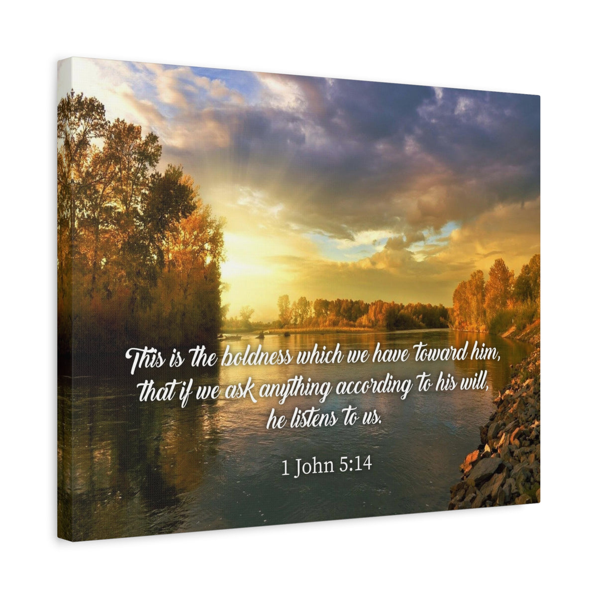 Scripture Canvas The Confidence 1 John 5:14 Christian Wall Art Bible Verse Print Ready to Hang
