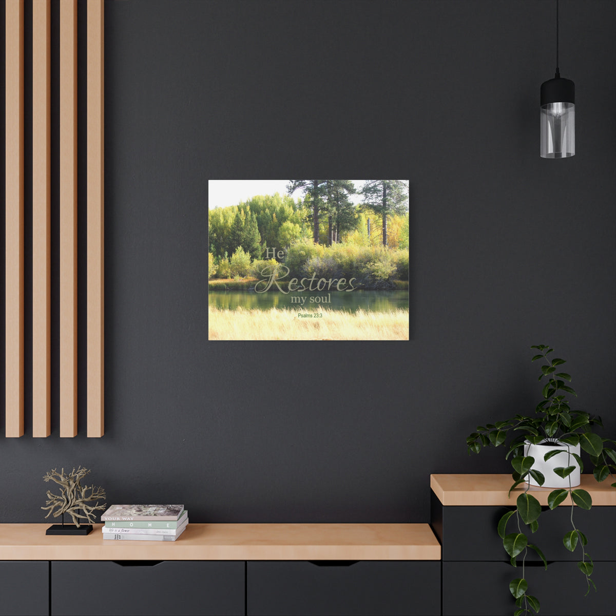 Scripture Canvas He Restores My Soul Psalms 23:3 Christian Wall Art Bible Verse Print Ready to Hang