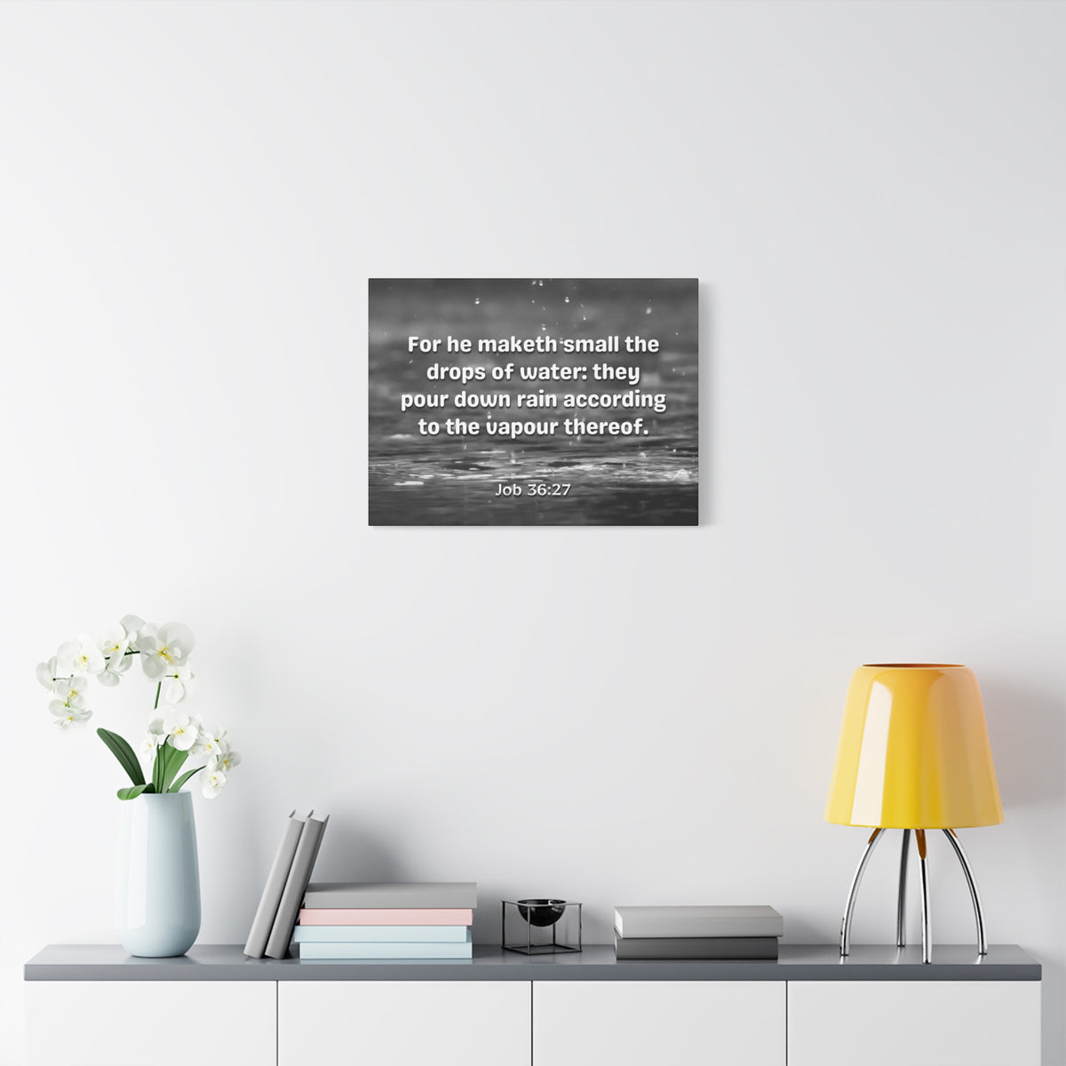 Scripture Canvas Drops Of Water Job 36:27 Christian Wall Art Bible Verse Print Ready to Hang