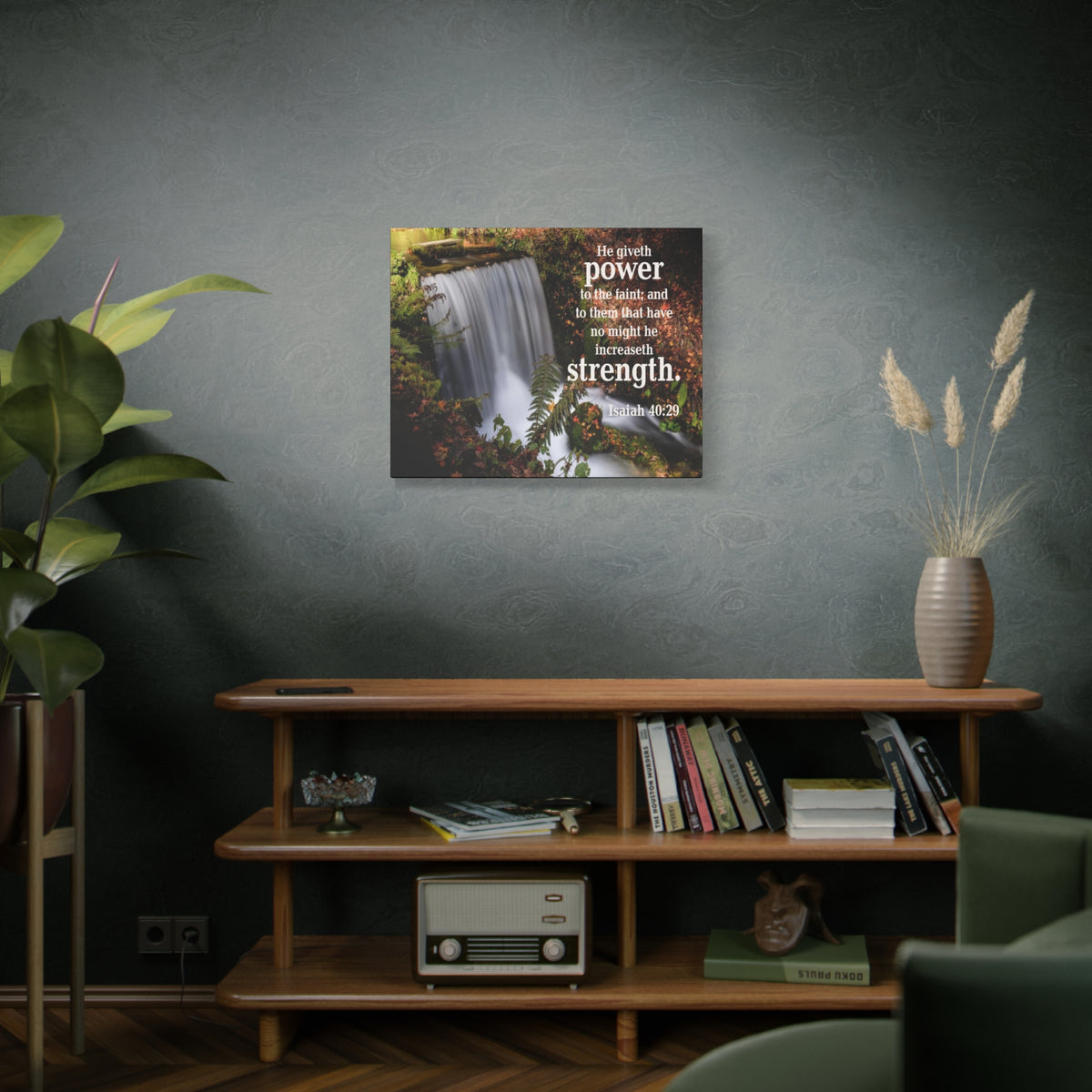 Scripture Canvas He Giveth Power and Strength Isaiah 40:29 Christian Wall Art Bible Verse Print Ready to Hang