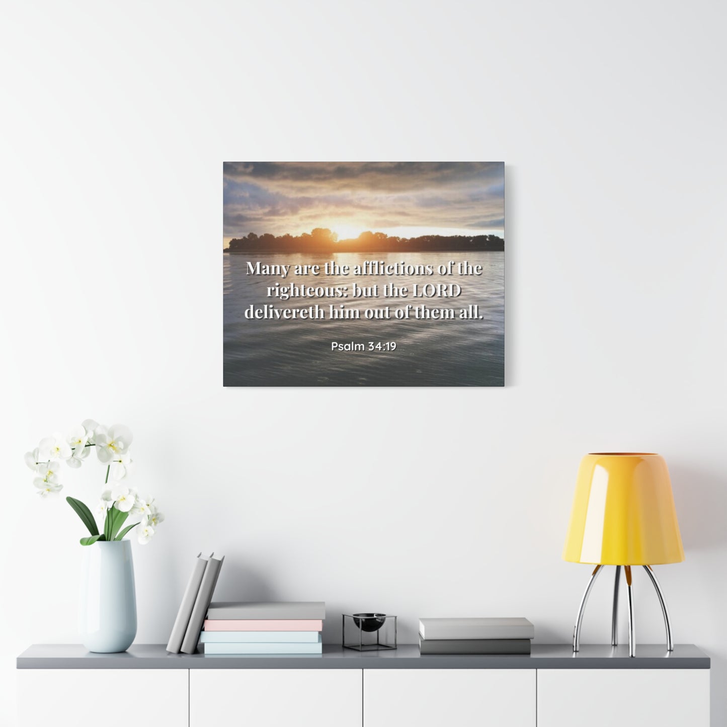 Scripture Canvas The Afflictions Psalm 34:19 Christian Wall Art Bible Verse Print Ready to Hang