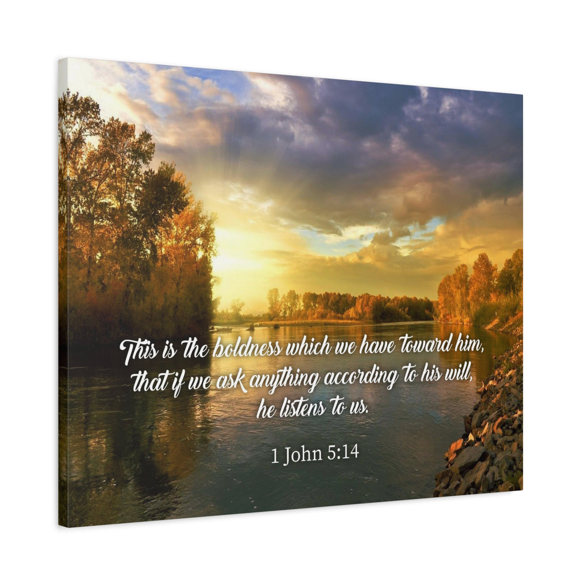 Scripture Canvas The Confidence 1 John 5:14 Christian Wall Art Bible Verse Print Ready to Hang