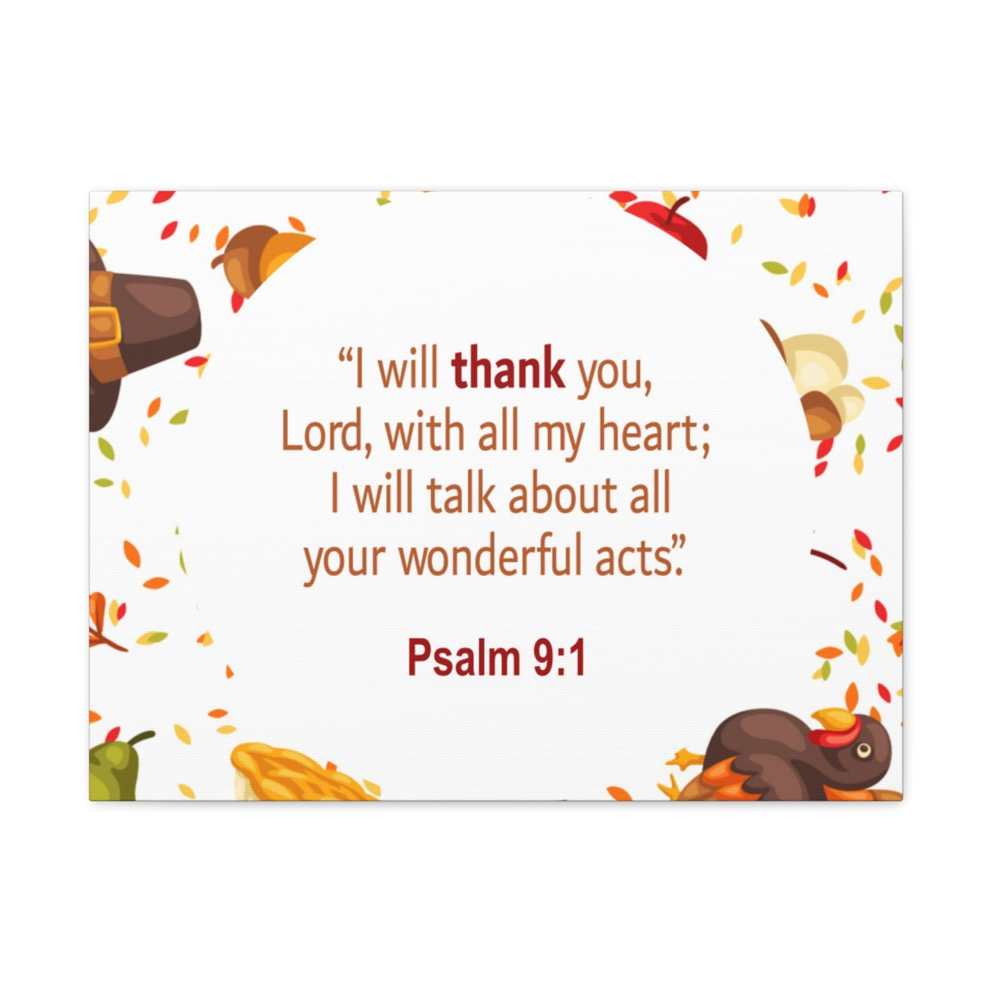 With All My Heart Psalm 9:1 Bible Verse Canvas Christian Wall Art Ready to Hang