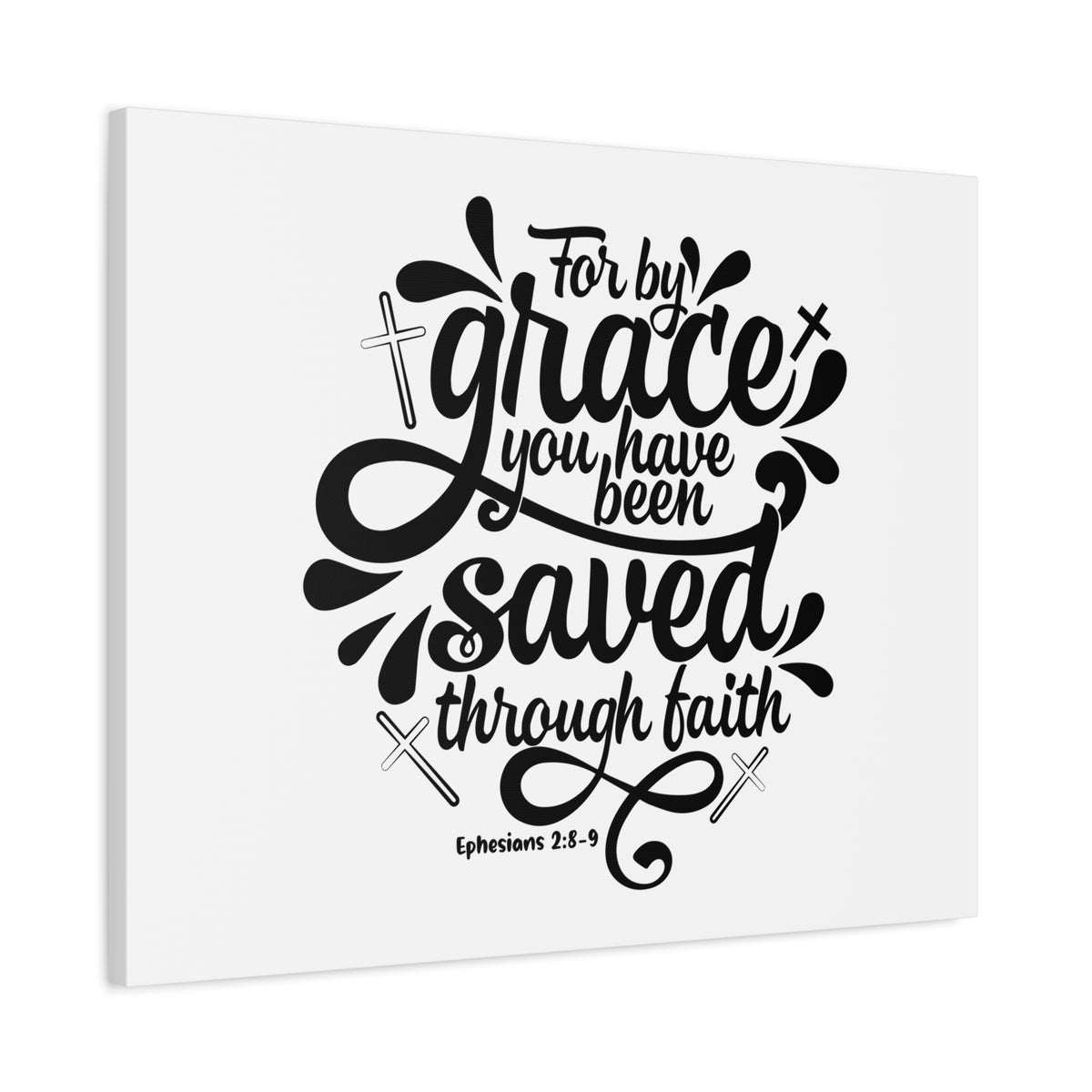 Scripture Canvas Saved By Grace Cross Ephesians 2:8-9 Christian Wall Art Bible Verse Print Ready to Hang
