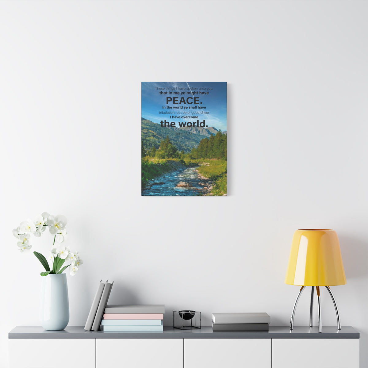 Scripture Canvas Peace the World John 16:33 Christian Wall Art Bible Verse Print Ready to Hang