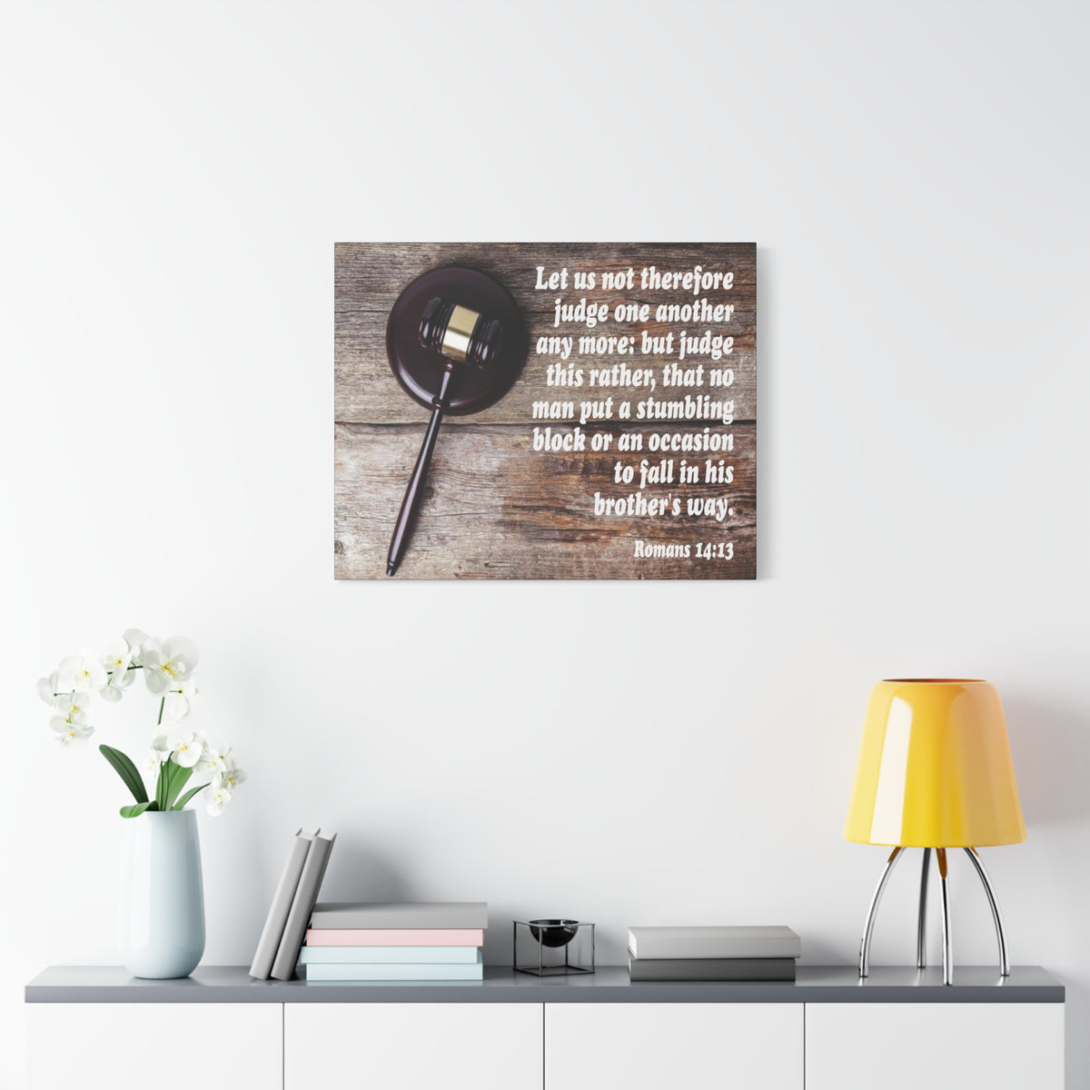 Scripture Canvas Not Judge One Another Romans 14:13 Christian Wall Art Bible Verse Print Ready to Hang