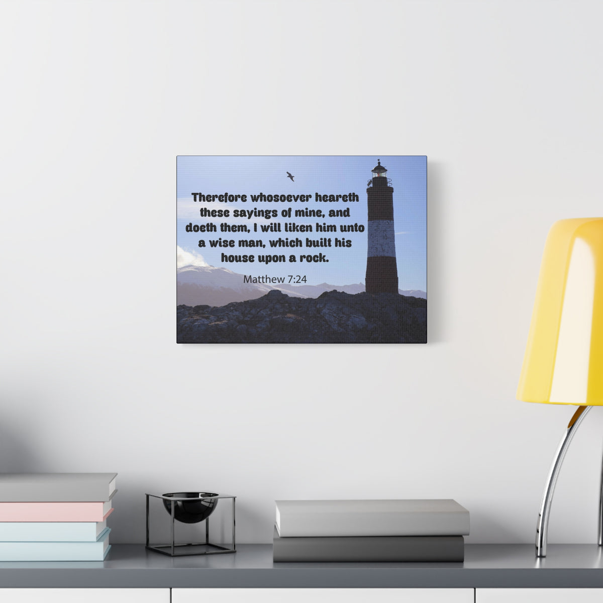 Scripture Canvas House Upon a Rock Matthew 7:24 Christian Wall Art Bible Verse Print Ready to Hang