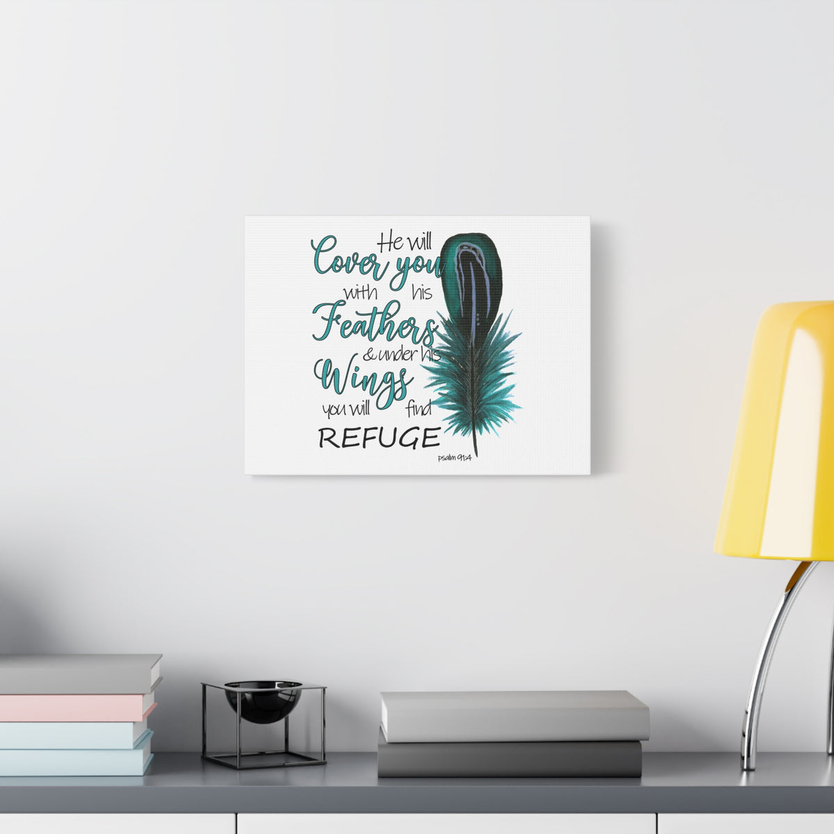 Scripture Canvas He Will Cover You Psalm 91:4 Christian Wall Art Bible Verse Print Ready to Hang