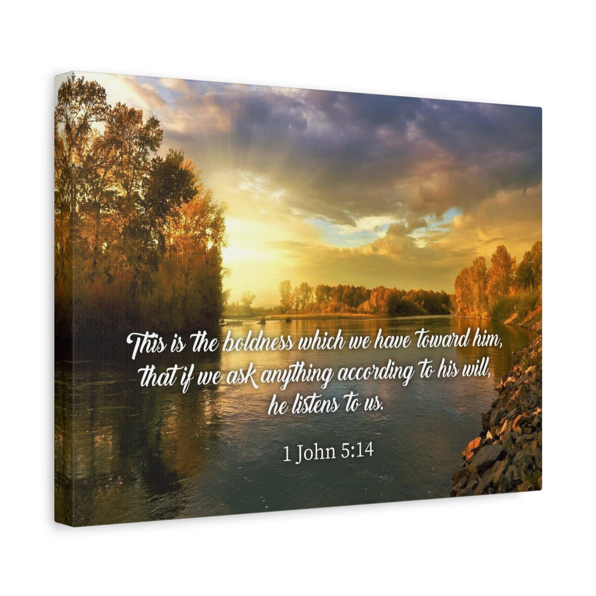 Scripture Canvas The Confidence 1 John 5:14 Christian Wall Art Bible Verse Print Ready to Hang