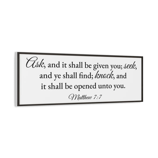 Scripture Walls Matthew 7:7 White Bible Verse Canvas Christian Wall Art Ready to Hang Unframed