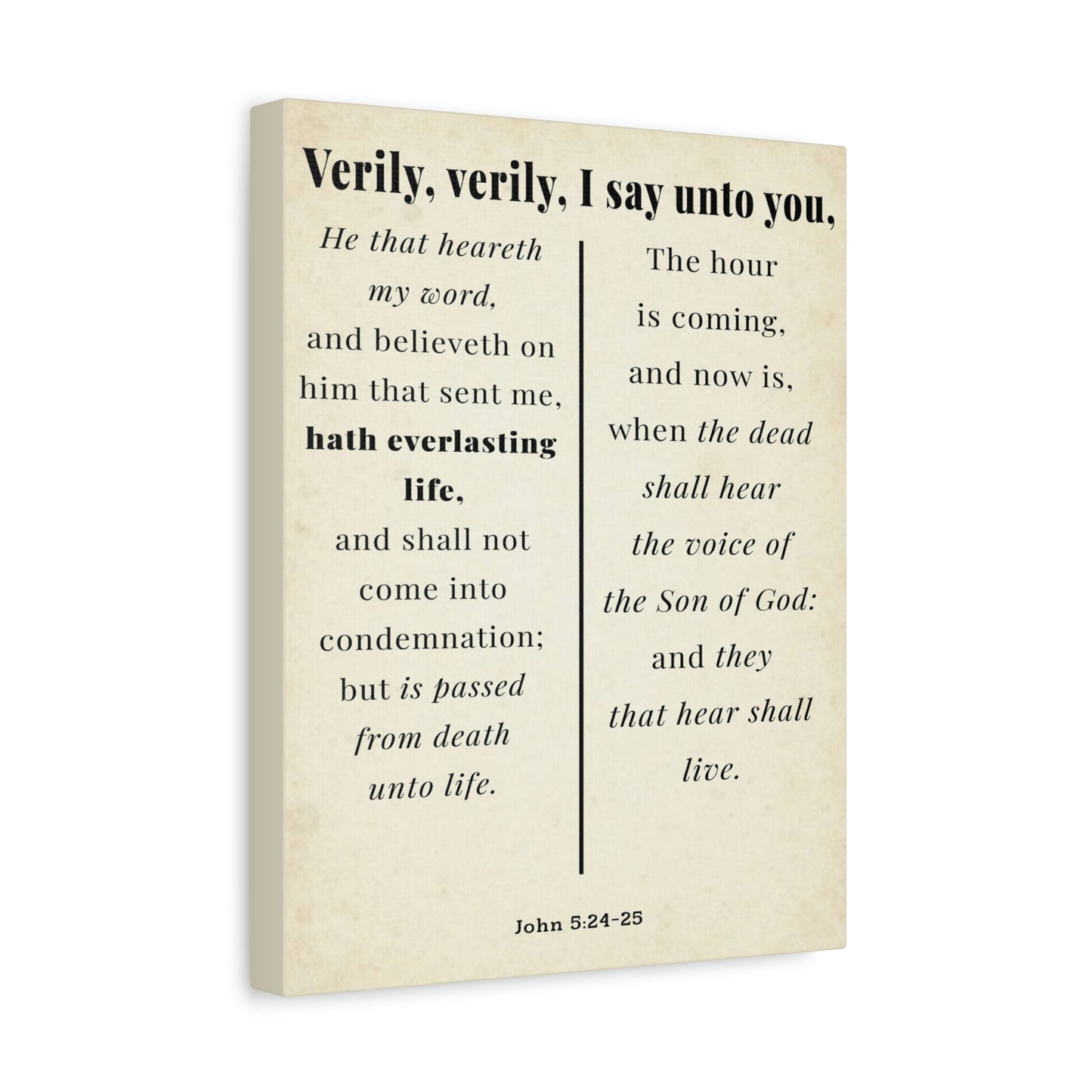 Scripture Walls John 5:24-25 Regeneration and Eternal Life Bible Verse Canvas Christian Wall Art Ready to Hang Unframed