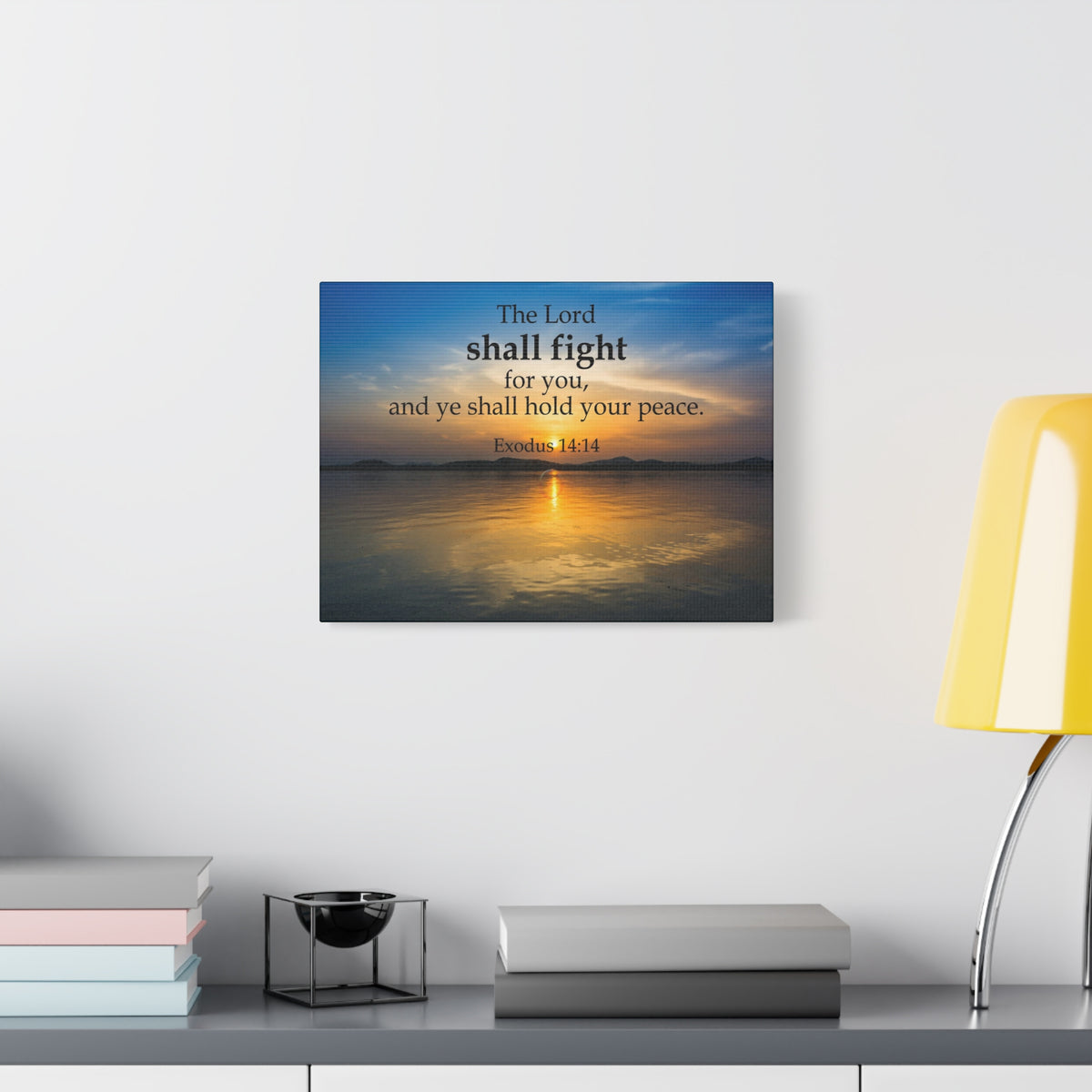 Scripture Canvas The Lord Shall Fight For You Exodus 14:14 Christian Wall Art Bible Verse Print Ready to Hang