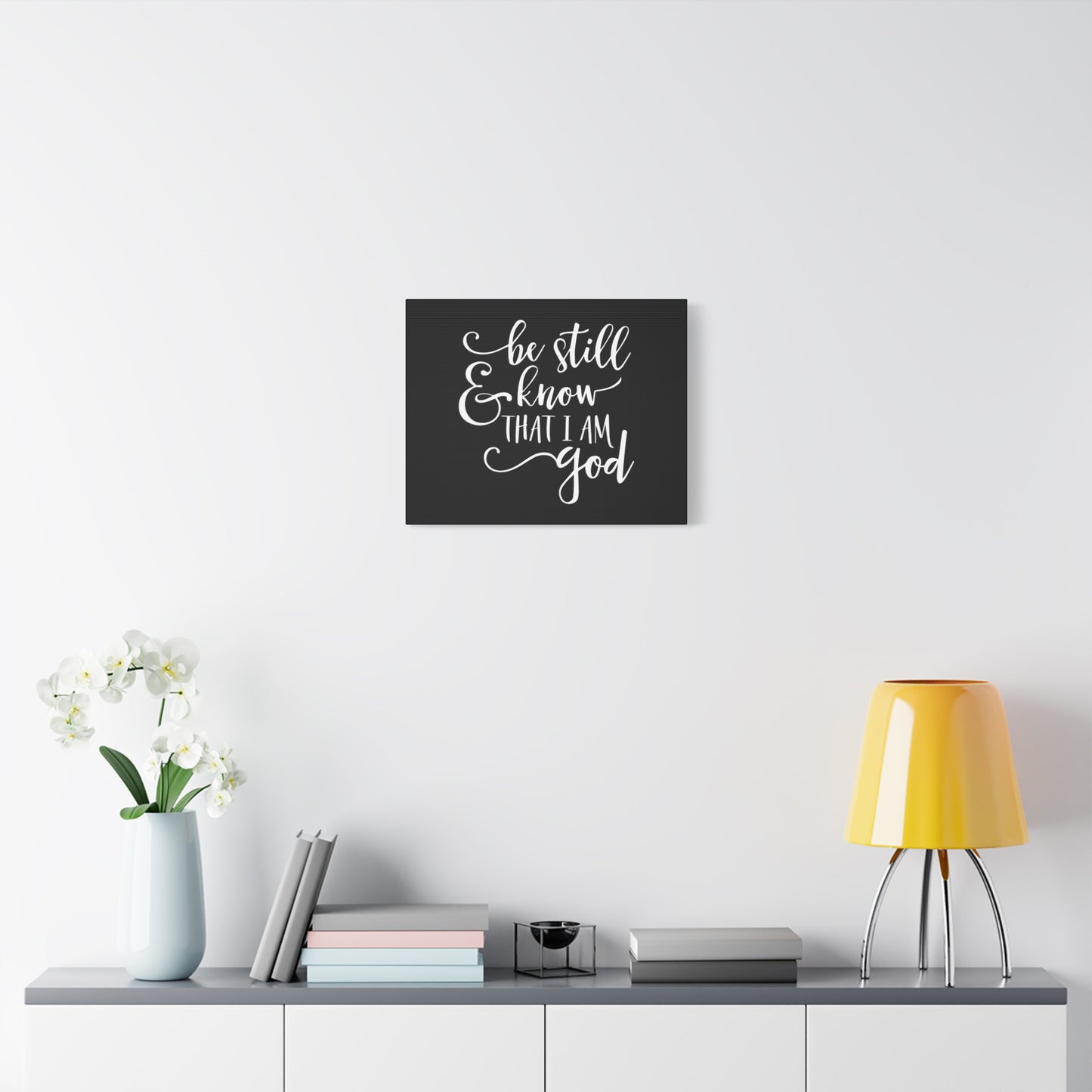 Scripture Canvas Be Still And Know That I Am God Psalm 46:10 Black Christian Wall Art Bible Verse Print Ready to Hang