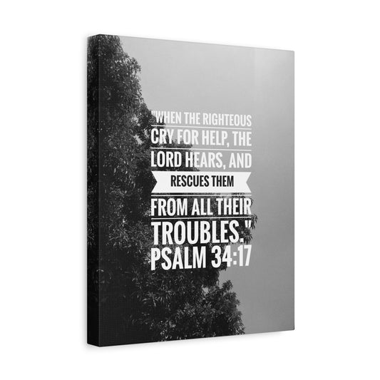 Scripture Canvas Rescues Them Psalm 34:17 Christian Wall Art Bible Verse Print Ready to Hang