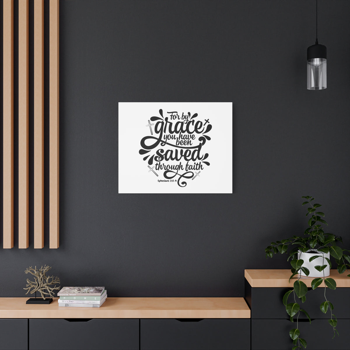 Scripture Canvas Saved By Grace Cross Ephesians 2:8-9 Christian Wall Art Bible Verse Print Ready to Hang