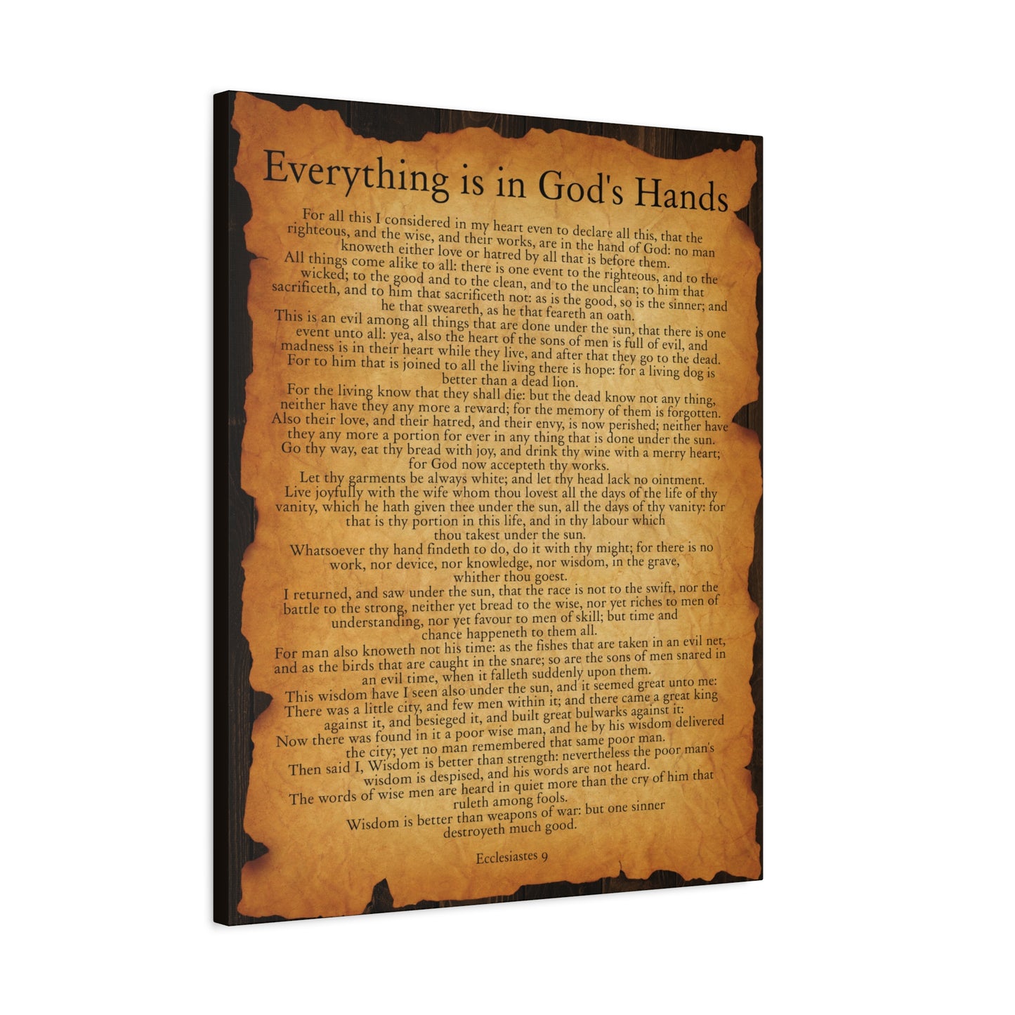 Scripture Walls Everything is in God's Hands Ecclesiastes 9 Gold Brown Bible Verse Canvas Christian Wall Art Ready to Hang
