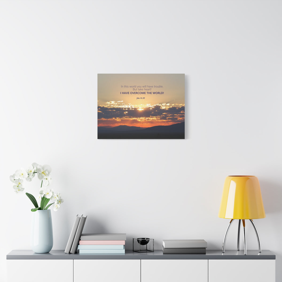 Scripture Canvas Overcome The World John 16:33 Christian Wall Art Bible Verse Print Ready to Hang