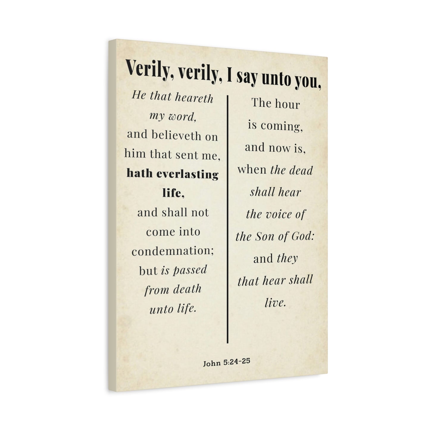 Scripture Walls John 5:24-25 Regeneration and Eternal Life Bible Verse Canvas Christian Wall Art Ready to Hang Unframed