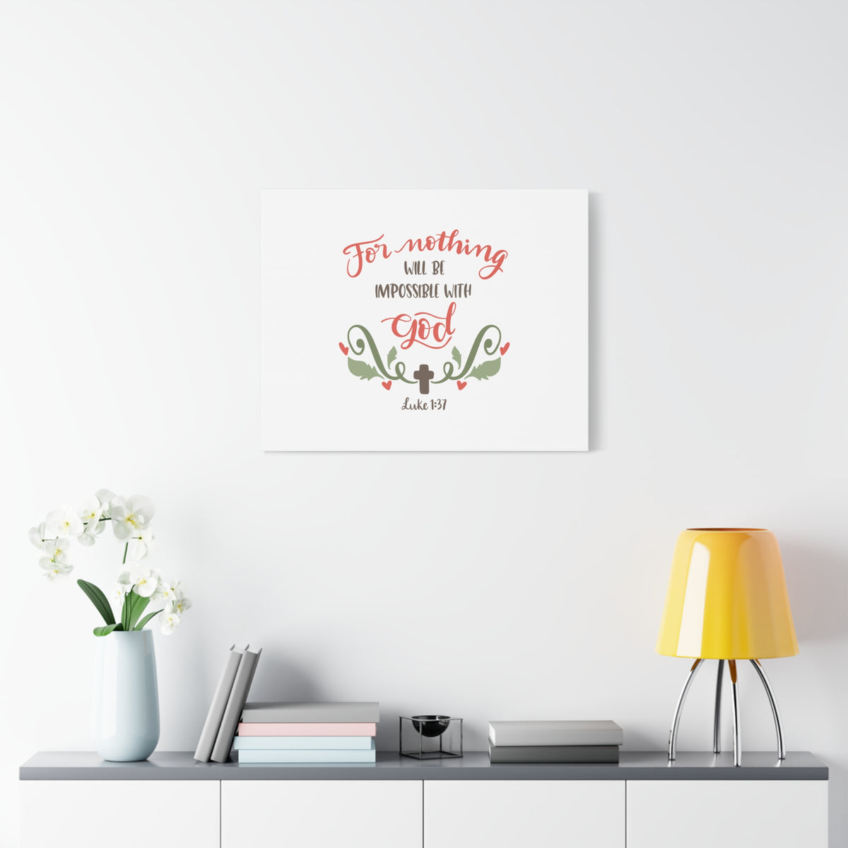 Scripture Canvas Nothing Impossible With God Luke 1:37 Christian Wall Art Bible Verse Print Ready to Hang