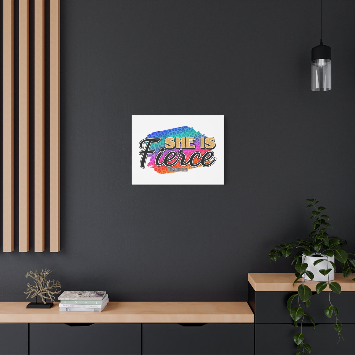Scripture Canvas She Is Fierce Proverbs 31:25 Christian Wall Art Bible Verse Print Ready to Hang