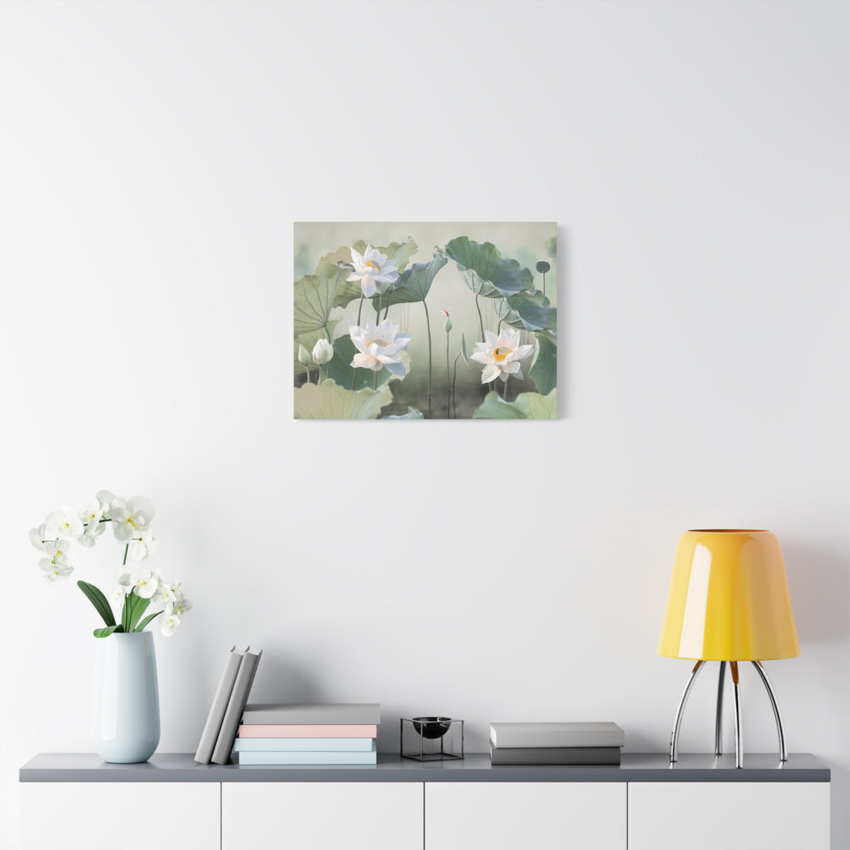 Beautiful White Lotus Flower Canvas Wall Art for Home Decor Ready-to-Hang