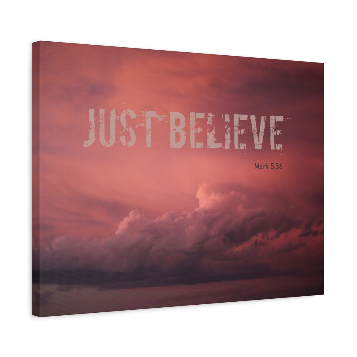 Scripture Canvas Just Believe Red Mark 5:36 Christian Wall Art Bible Verse Print Ready to Hang