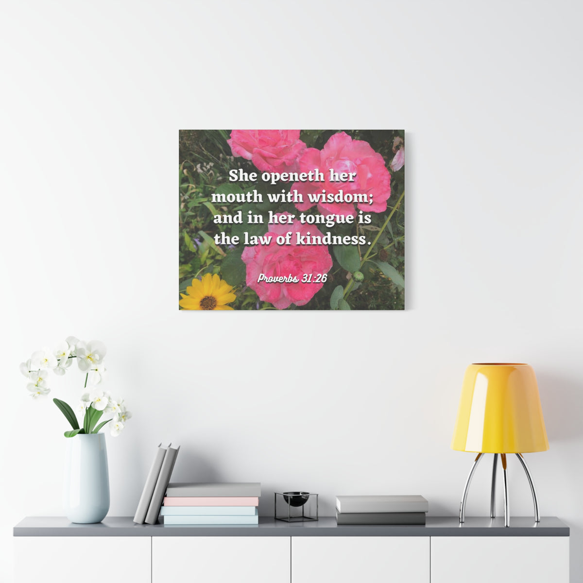 Scripture Canvas Her Mouth With Wisdom Proverbs 31:26 Christian Wall Art Bible Verse Print Ready to Hang