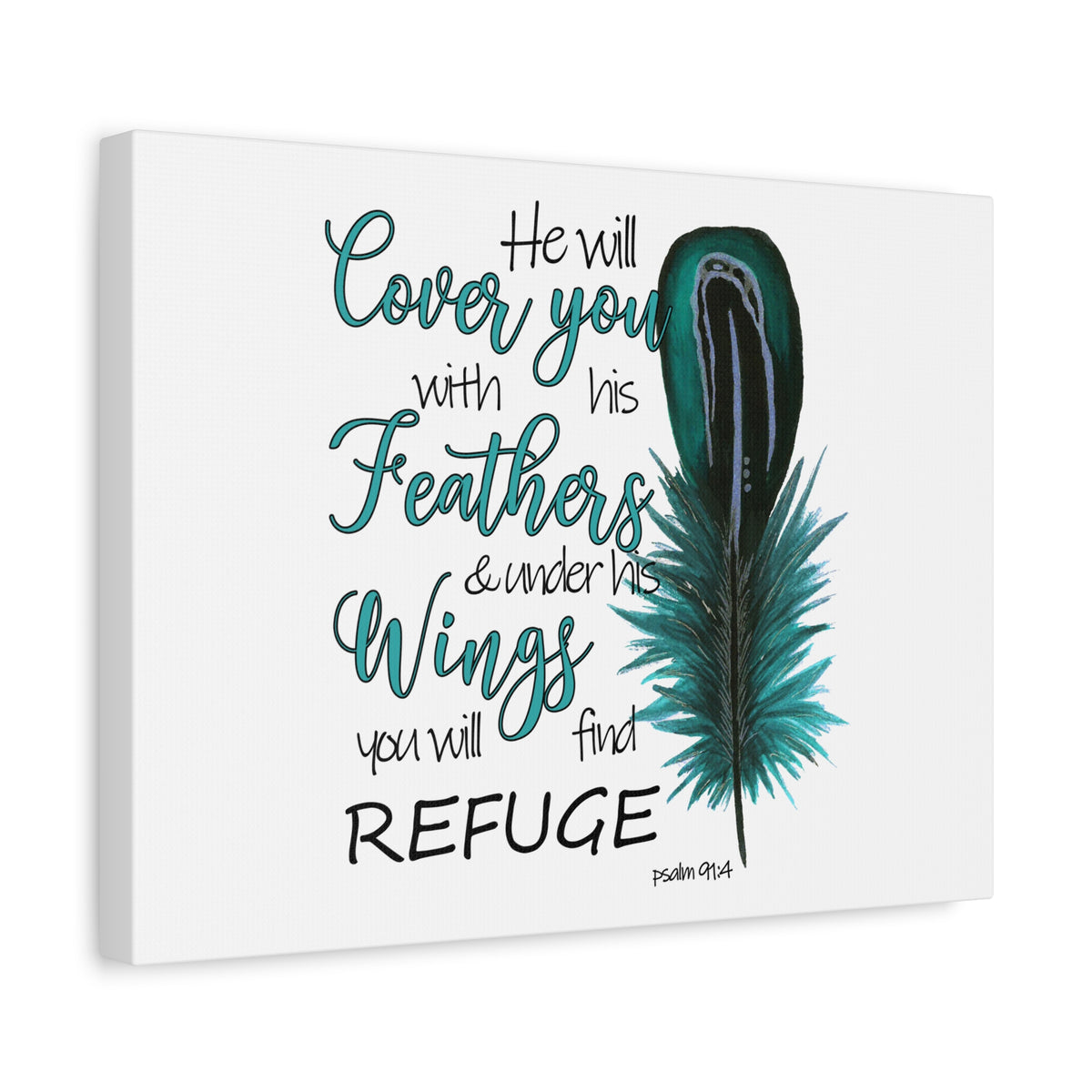 Scripture Canvas He Will Cover You Psalm 91:4 Christian Wall Art Bible Verse Print Ready to Hang