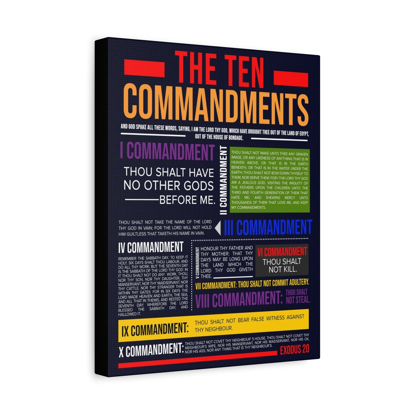 Ten Commandments Canvas Print Scripture Wall Art Christian Home Decor