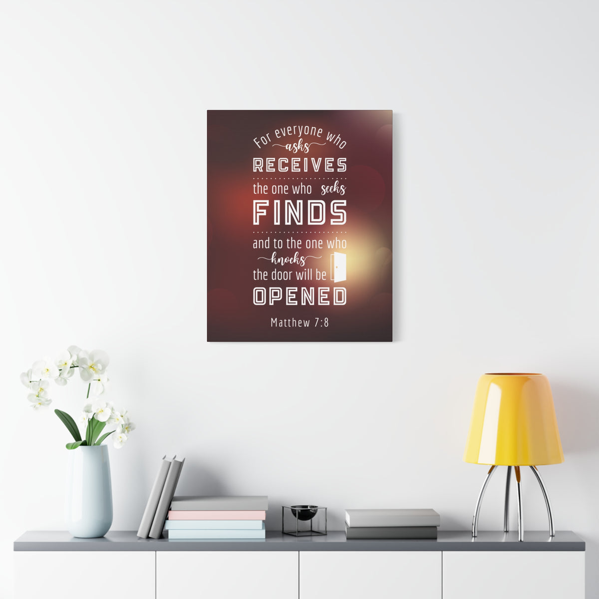Scripture Canvas The One Who Seeks Matthew 7:8 Christian Wall Art Bible Verse Print Ready to Hang