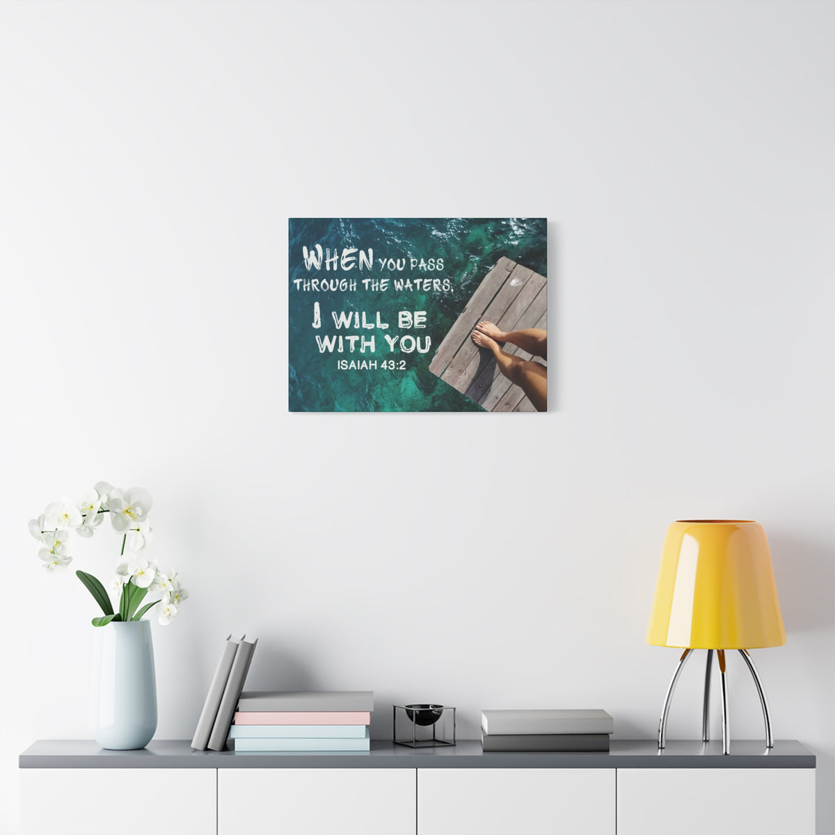 Scripture Canvas Be With You Isaiah 43:2 Christian Wall Art Bible Verse Print Ready to Hang