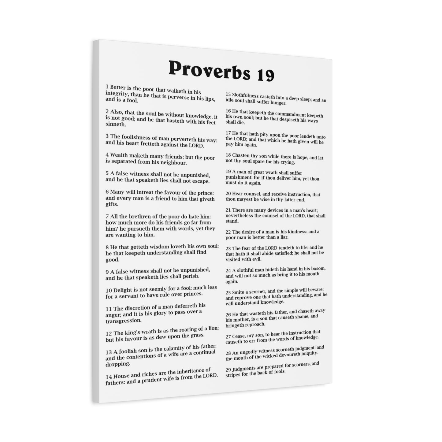 Scripture Walls Proverbs Chapter 19 White Bible Canvas Christian Wall Art Ready to Hang Unframed