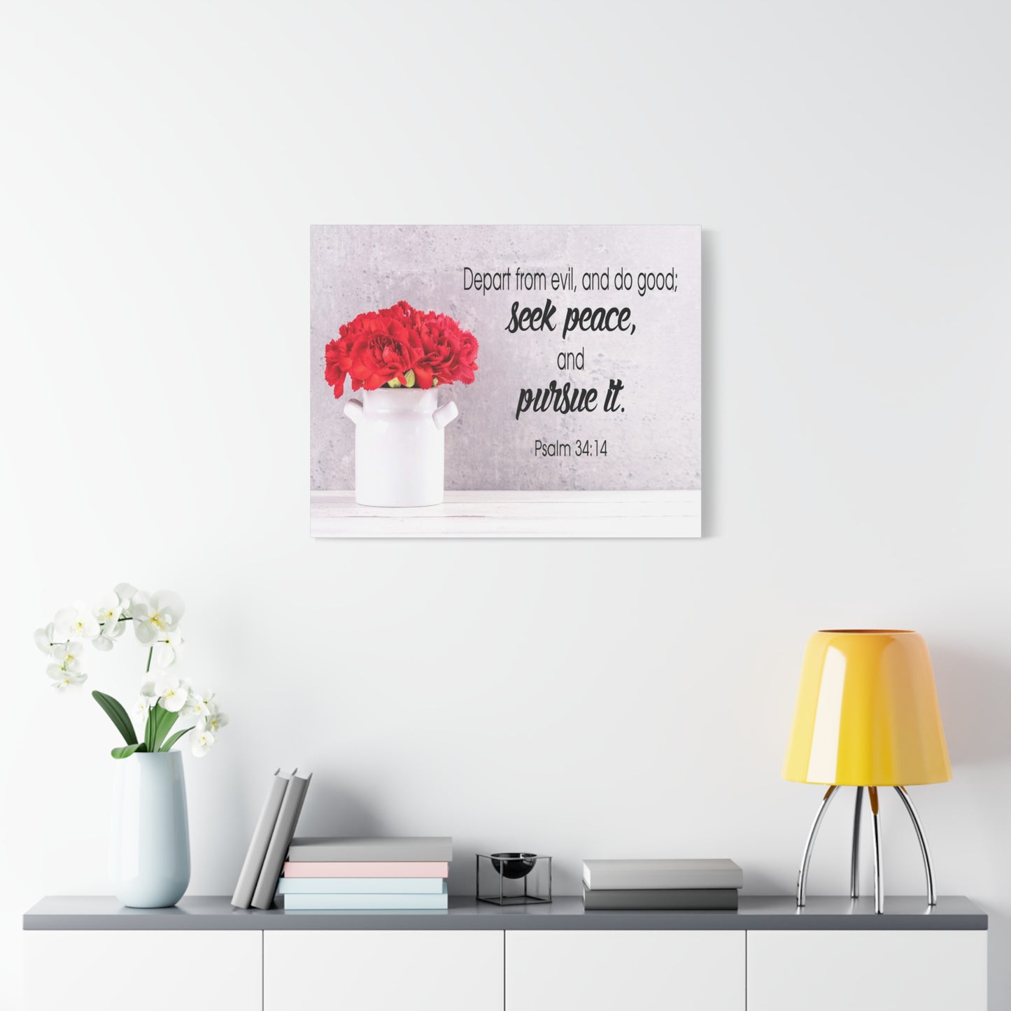 Scripture Canvas Seek Peace and Pursue It Psalm 34:14 Christian Wall Art Bible Verse Print Ready to Hang