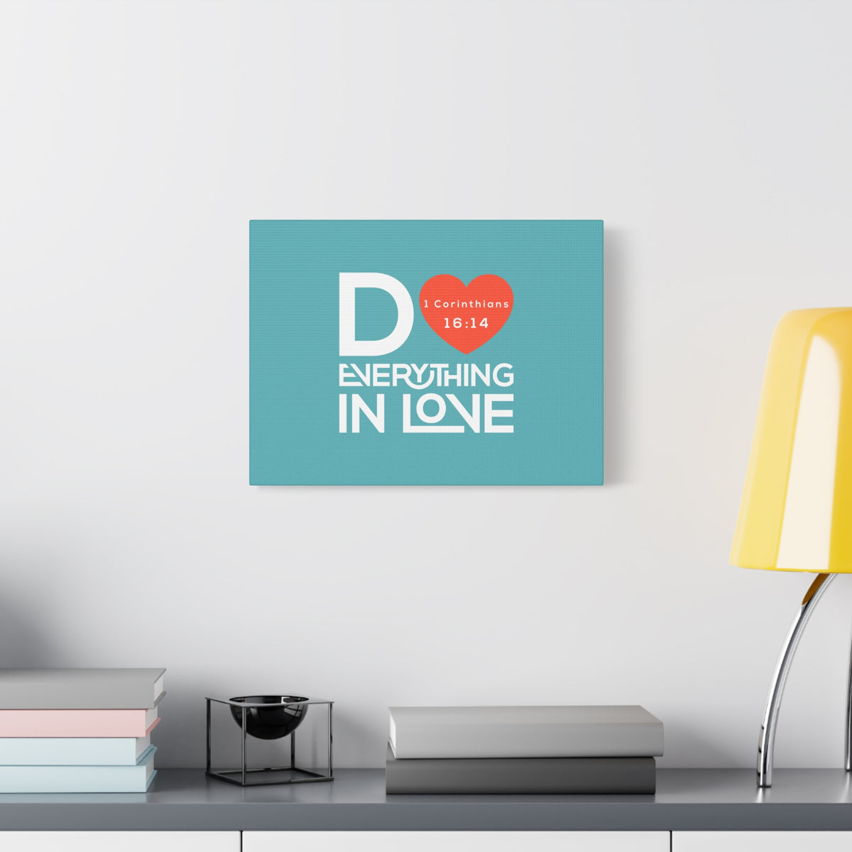 Scripture Canvas Everything In Love Teal 1 Corinthians 16:14 Christian Wall Art Bible Verse Print Ready to Hang