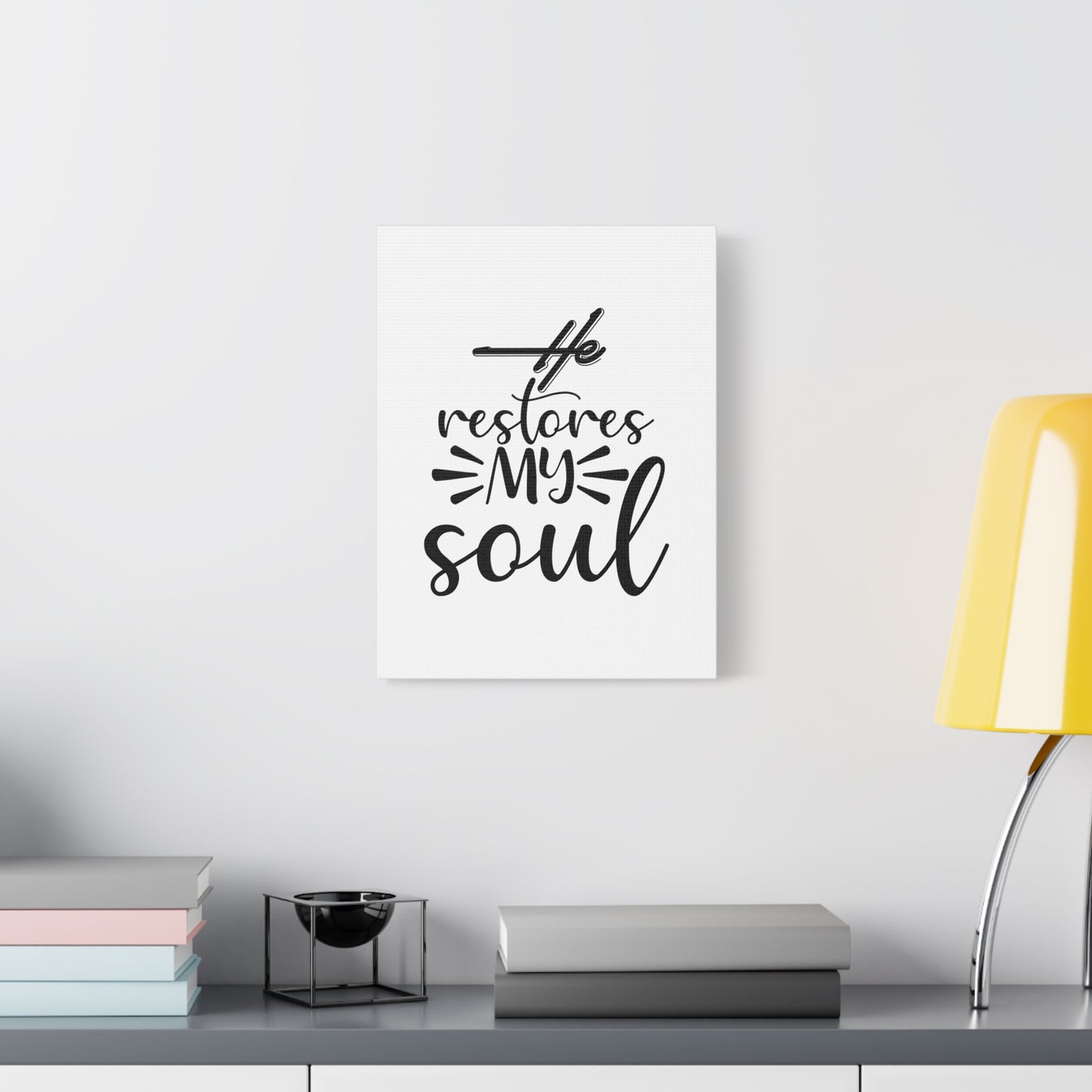Scripture Canvas He Restores My Soul Psalm 23:3 Christian Wall Art Bible Verse Print Ready to Hang