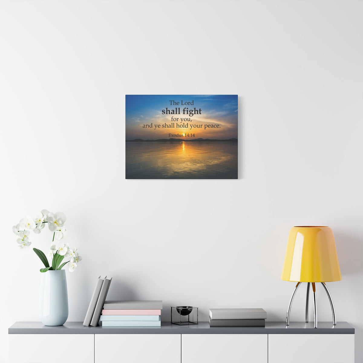Scripture Canvas The Lord Shall Fight For You Exodus 14:14 Christian Wall Art Bible Verse Print Ready to Hang