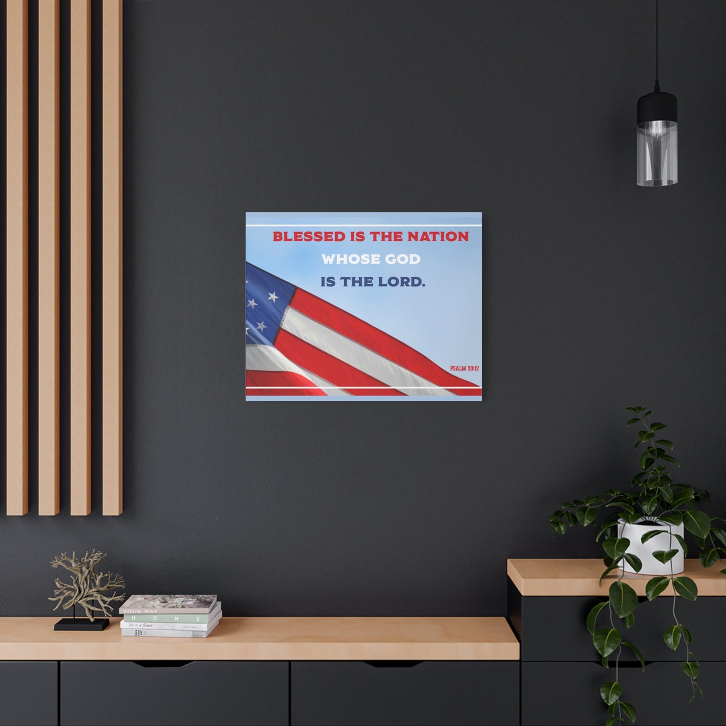 Scripture Canvas Blessed Is The Nation Psalm 33:12 Christian Wall Art Bible Verse Print Ready to Hang