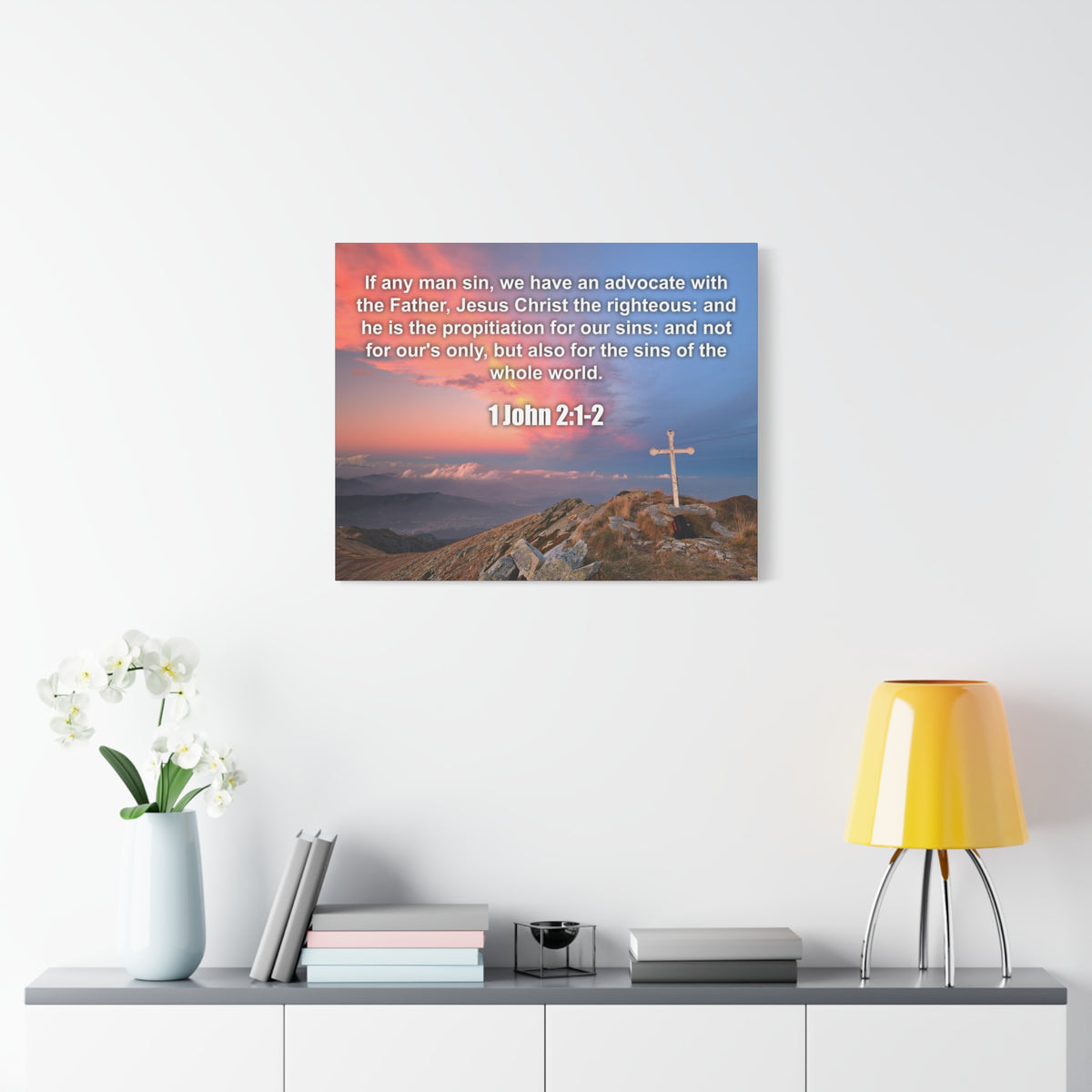 Scripture Canvas Jesus Christ The Righteous 1 John 2:1-2 Christian Wall Art Bible Verse Print Ready to Hang