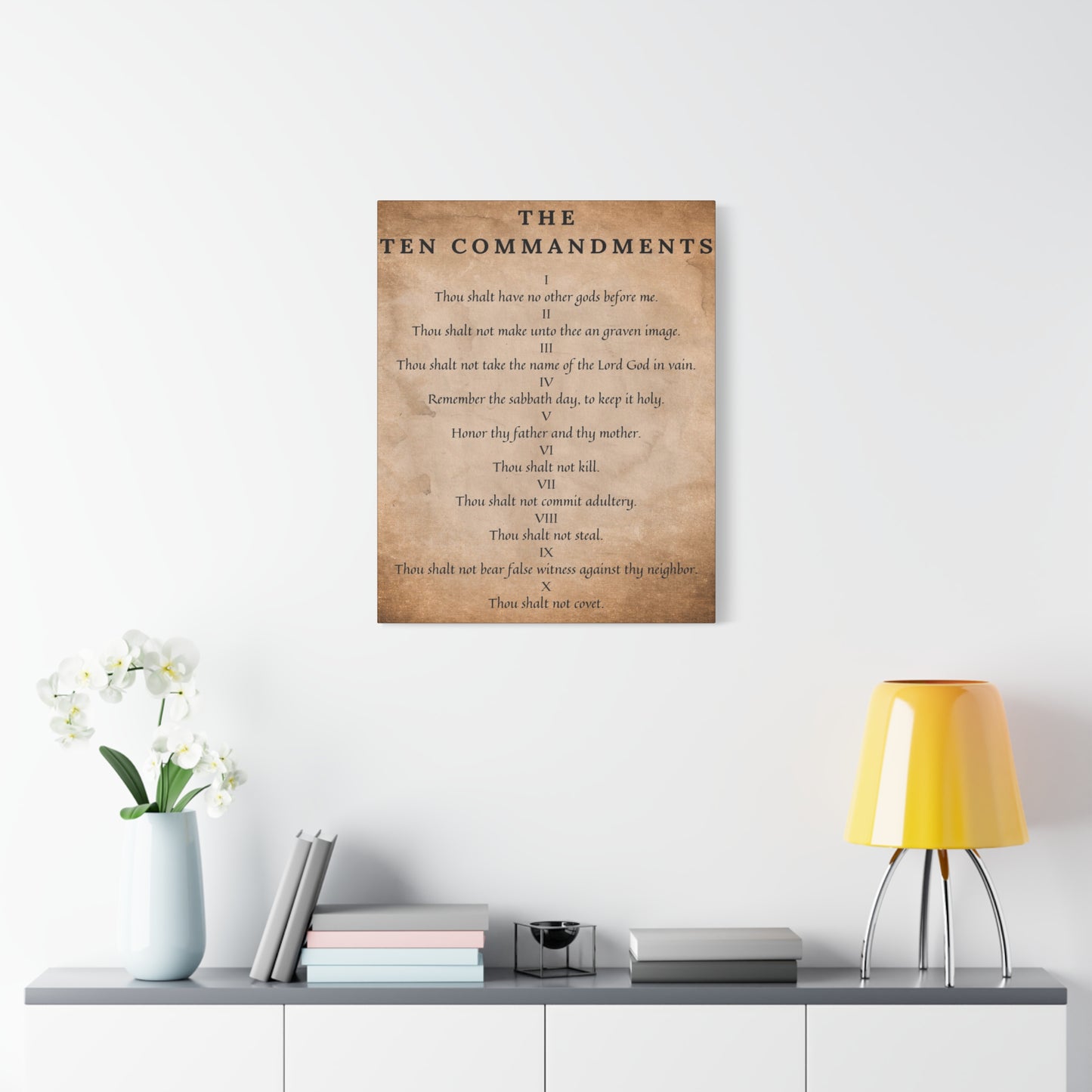 Scripture Canvas 10 Commandments Brown Christian Wall Art Bible Verse Print Ready to Hang