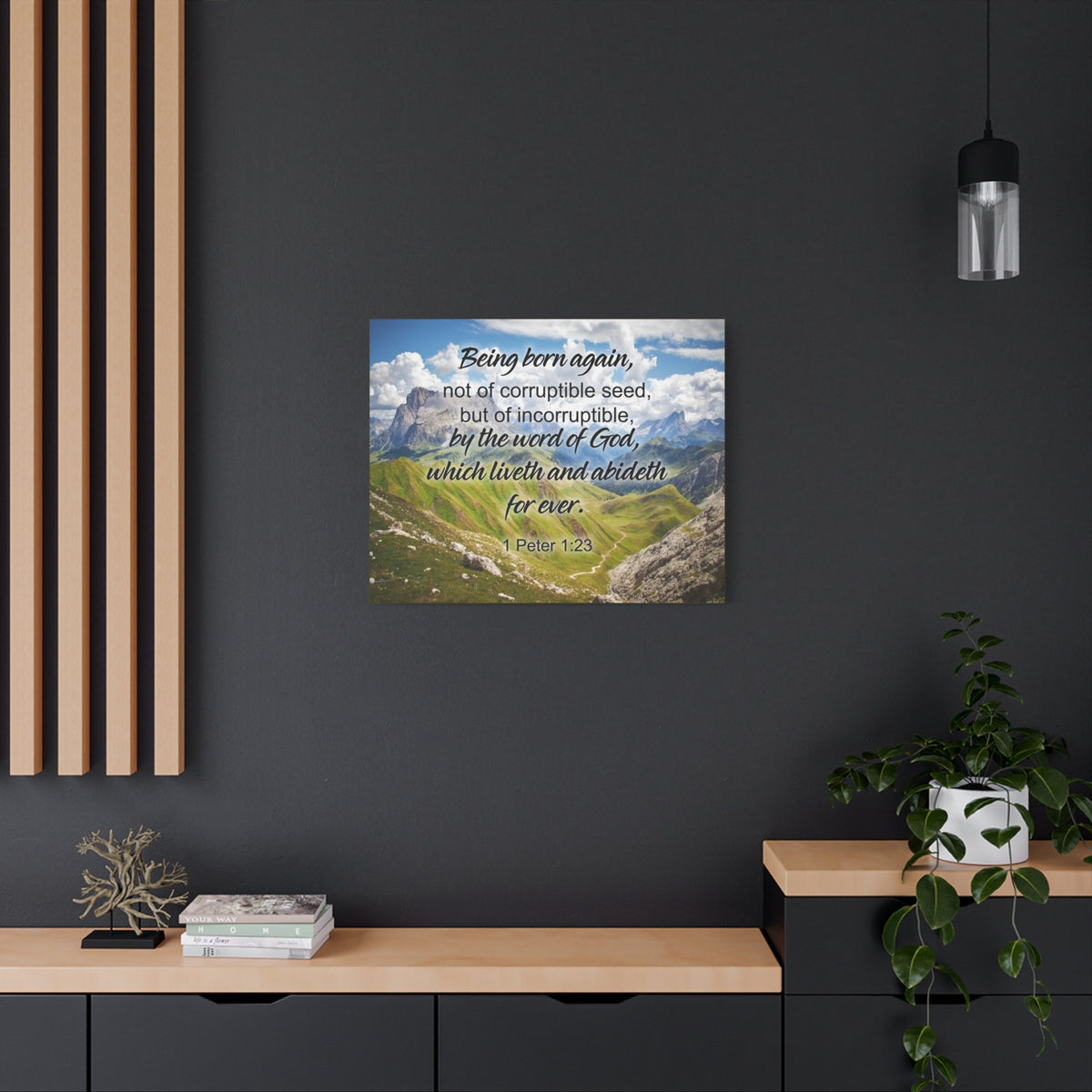 Scripture Canvas Being Born Again 1 Peter 1:23 Christian Wall Art Bible Verse Print Ready to Hang