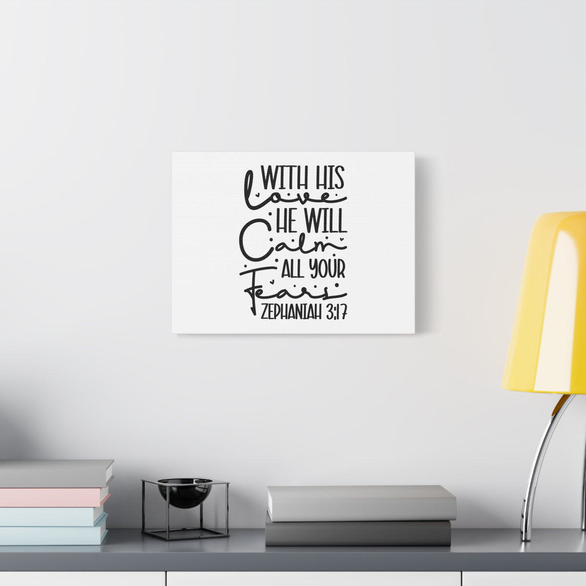 Scripture Canvas With His Love Zephaniah 3:17 Christian Wall Art Bible Verse Print Ready to Hang