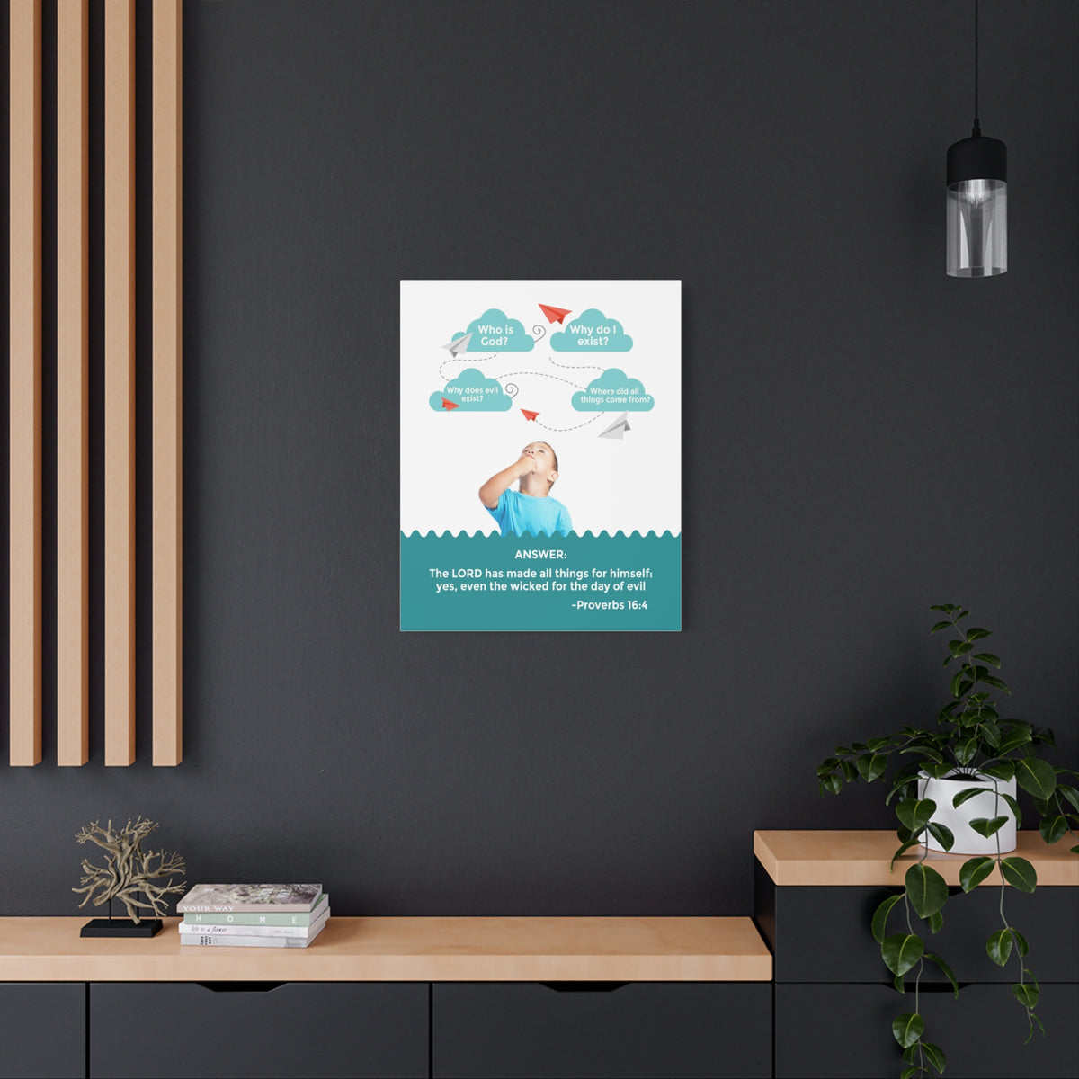 Scripture Canvas Day of Evil Proverbs 16:4 Christian Wall Art Bible Verse Print Ready to Hang