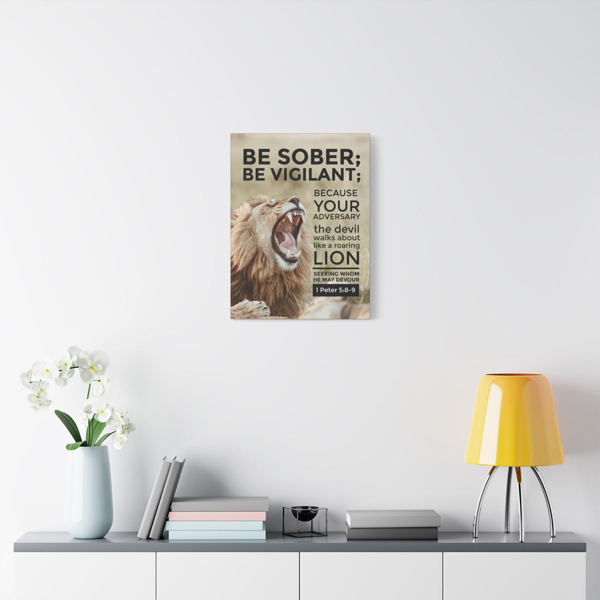 Scripture Canvas Be Sober Be Vigilant 1 Peter 5:8-9 Christian Wall Art Bible Verse Print Ready to Hang
