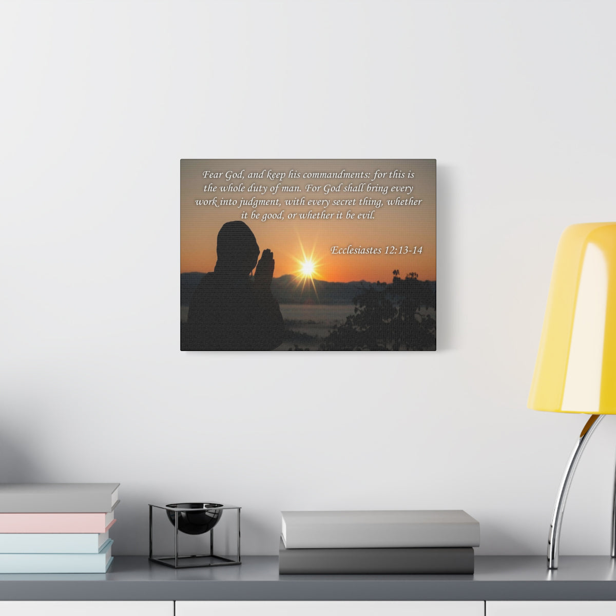 Scripture Canvas Fear God Ecclesiastes 12:13-14 Christian Wall Art Bible Verse Print Ready to Hang